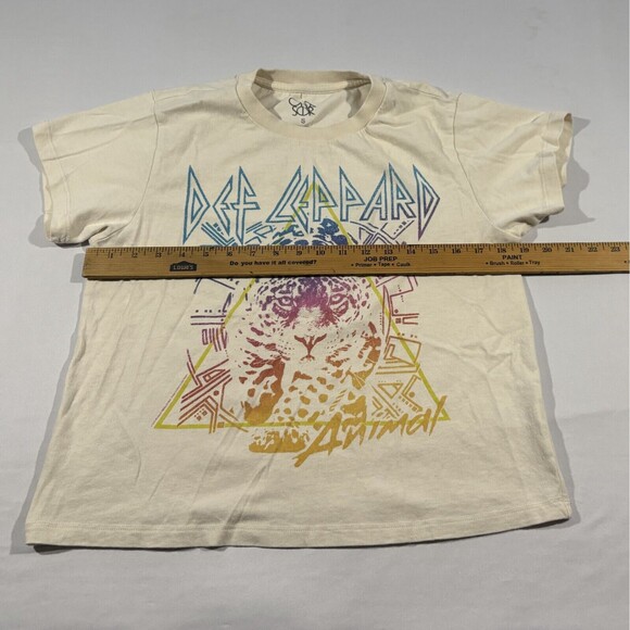 Def Leppard x Chaser Ivory Graphic Print Band Tee Short Sleeve Crew T-shirt Sz S - Picture 5 of 9